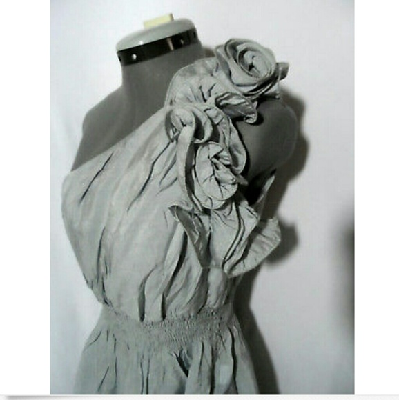 Nwt ICU Roses Peplum Top S Black Gray blouse Small One shoulder Ruched - Picture 2 of 7